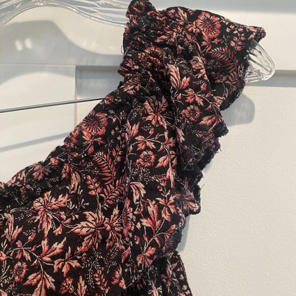 Free People Dress Women XS Floral Maxi Long One Shoulder Ruffle Tiered ALTERED - Picture 8 of 13